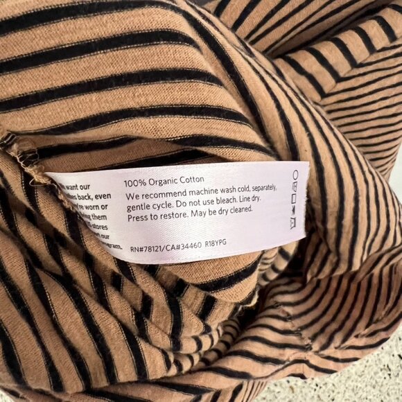 Eileen Fisher Organic Cotton Casual Striped Tee Tan Black Petite Small - Picture 4 of 4